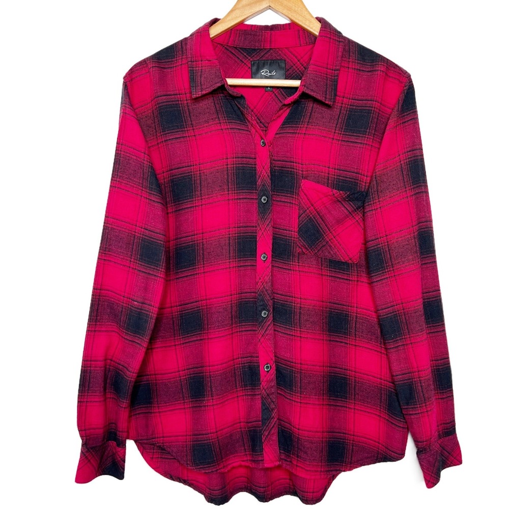 Rails Hunter Plaid Button Down Shirt Brick Black Red Check Womens Large L - Picture 2 of 8